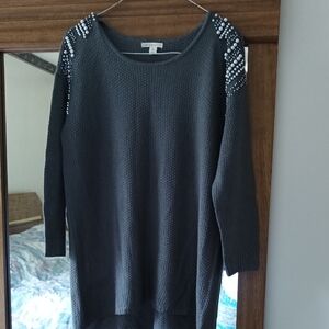 Cato Charcoal Sweater with Pearl Embellished Shoulders